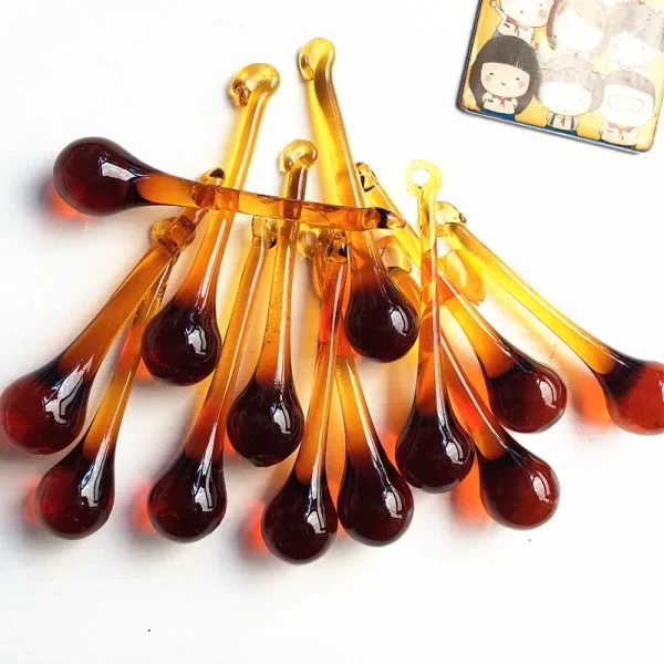 50pcs (Free Ring) Brown Glass Raindrops Prism Pendants For Chandelier Parts Crystal Diy Hanging Accessories Wedding Party Decor