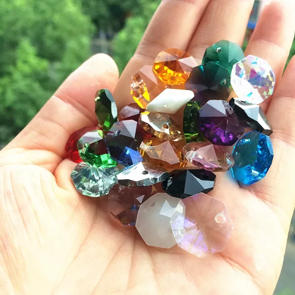 500pcs/lot 14mm Mixed Colors Crystal Glass Octagon Beads In 2 Holes For Chandelier Suncatchers Parts Garland Strand Accessories