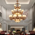 Villa European all-copper natural marble chandelier duplex building living room empty self-built house new model