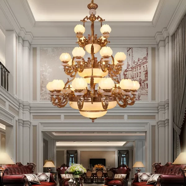 Villa European all-copper natural marble chandelier duplex building living room empty self-built house new model