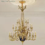French Mid Century Copper Chandelier European Luxury Classical Hotel Villa Hall Living Room Antique Brass Pendant Light