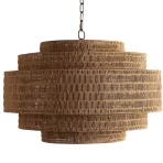 Nordic Design Modern Handcrafted Rattan Brass Round Chandeliers for Villa Garden Home Pendant Lights