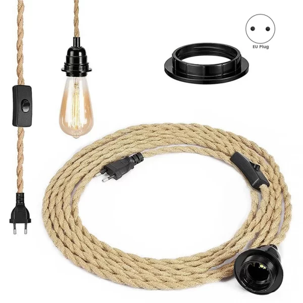 【People Favorite】4X Retro Rope Chandelier Cord, Table Lamp Accessories With Cord Switch Plug (Without Bulb) EU Plug