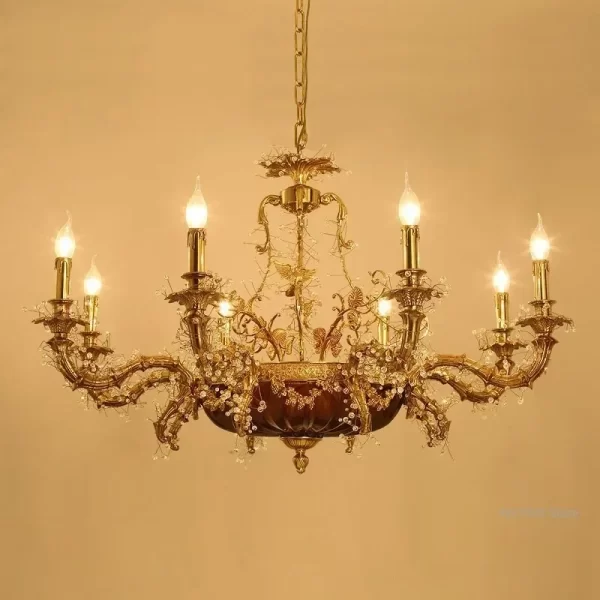French chandelier for bedroom and dining room retro and creative country style luxurious villa all-copper lamp fixture