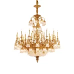 DINGFAN European Style Retro Brass Crystal Living Room Pendant Lamp French Luxury Copper Villa Hall Chandelier