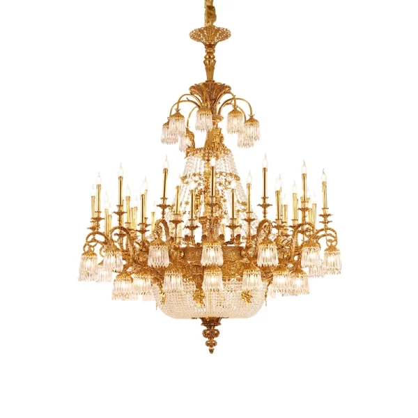 DINGFAN European Style Retro Brass Crystal Living Room Pendant Lamp French Luxury Copper Villa Hall Chandelier