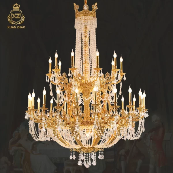 Mid Century European Church Villa Crystal Brass Hanging Lamp Duplex Living Room Lobby Large Chandeliers