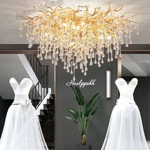Luxury Gold Branch Crystal Chandelier Modern Lighting For Bedroom Dining Living Room Kitchen Elegant Home Decor