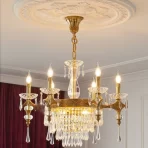 French Crystal European Villa Luxury Retro Living Room Dining Room Lamp Light Luxury All Copper Chandelier