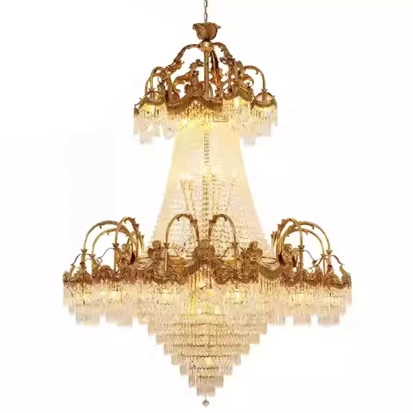 French Hotel Wedding Decorative Pendant Light European Style Big Size Luxury Crystal Brass Chandelier