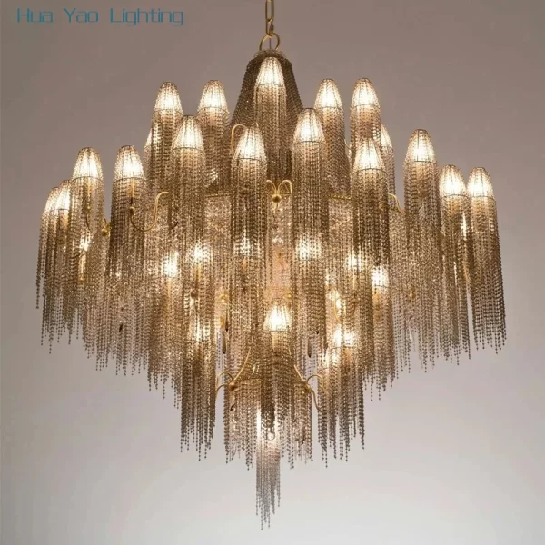 Luxury LED Chandeliers Lighting Traditional Vintage Tassel Crystal Pendant Hanging Lamp Lustre for Living Room Bedroom Villa