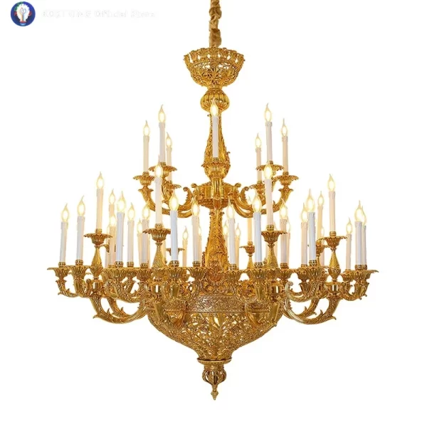 European Villa Living Room Brass Big Chandelier Duplex Hotel Lobby Banquet Hall Lamp French Copper Pendant Light