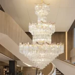 Luxury Duplex Crystal Chandelier Large Atmosphere Villa Living Room Lamps Jump Floor Staircase Rotating Crystal Pendant Light