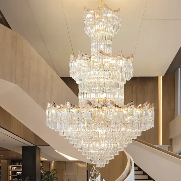 Luxury Duplex Crystal Chandelier Large Atmosphere Villa Living Room Lamps Jump Floor Staircase Rotating Crystal Pendant Light