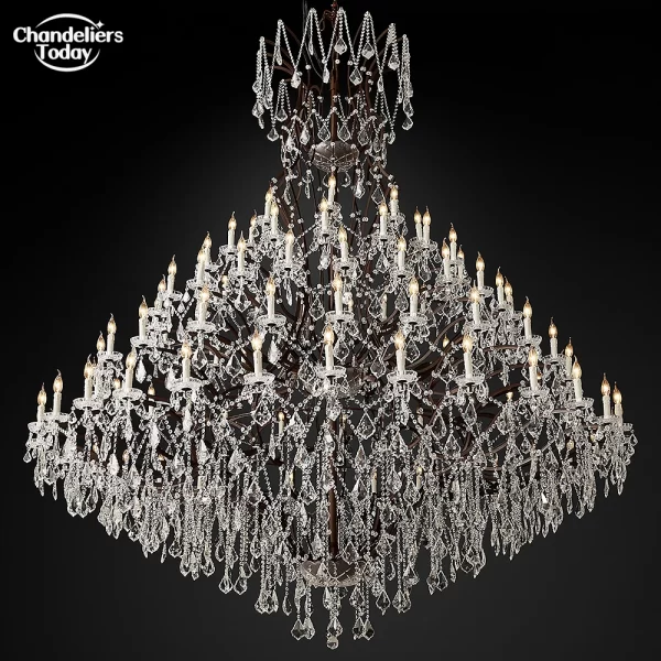 19th C. Rococo Iron & Crystal Chandelier 140-Light Ourdoor Grand Chandelier Lighting LED Vintage Clear Smoke Crystal Lustre Lamp