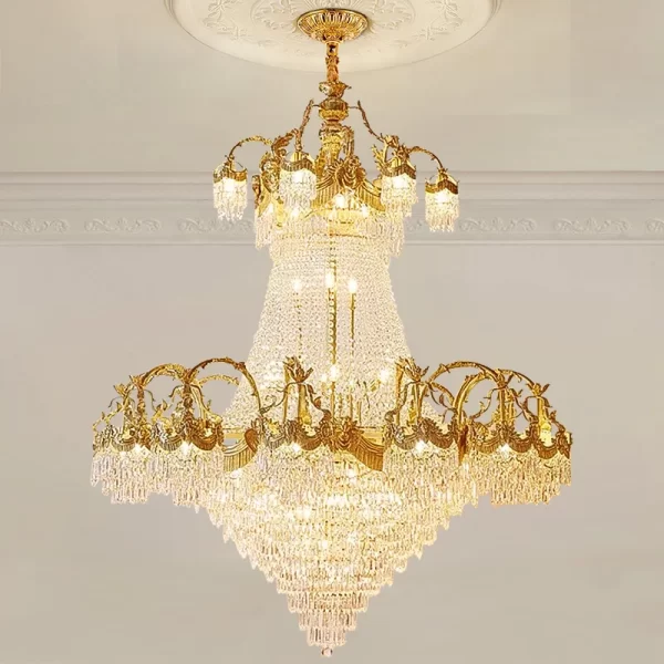 European Villa Hall Crystal Large Chandelier High Ceiling Living Room Lamp French Duplex Lobby Brass Grand Pendant Light